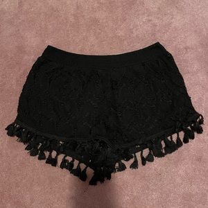 Black Lace Fringe Shorts